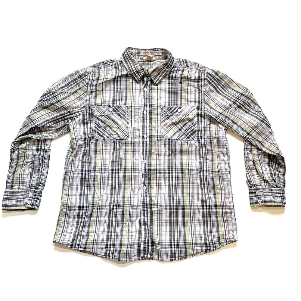 Roebuck & Co. Men's XL Gray Yellow Plaid Button Up Long Sleeve Casual Outdoor